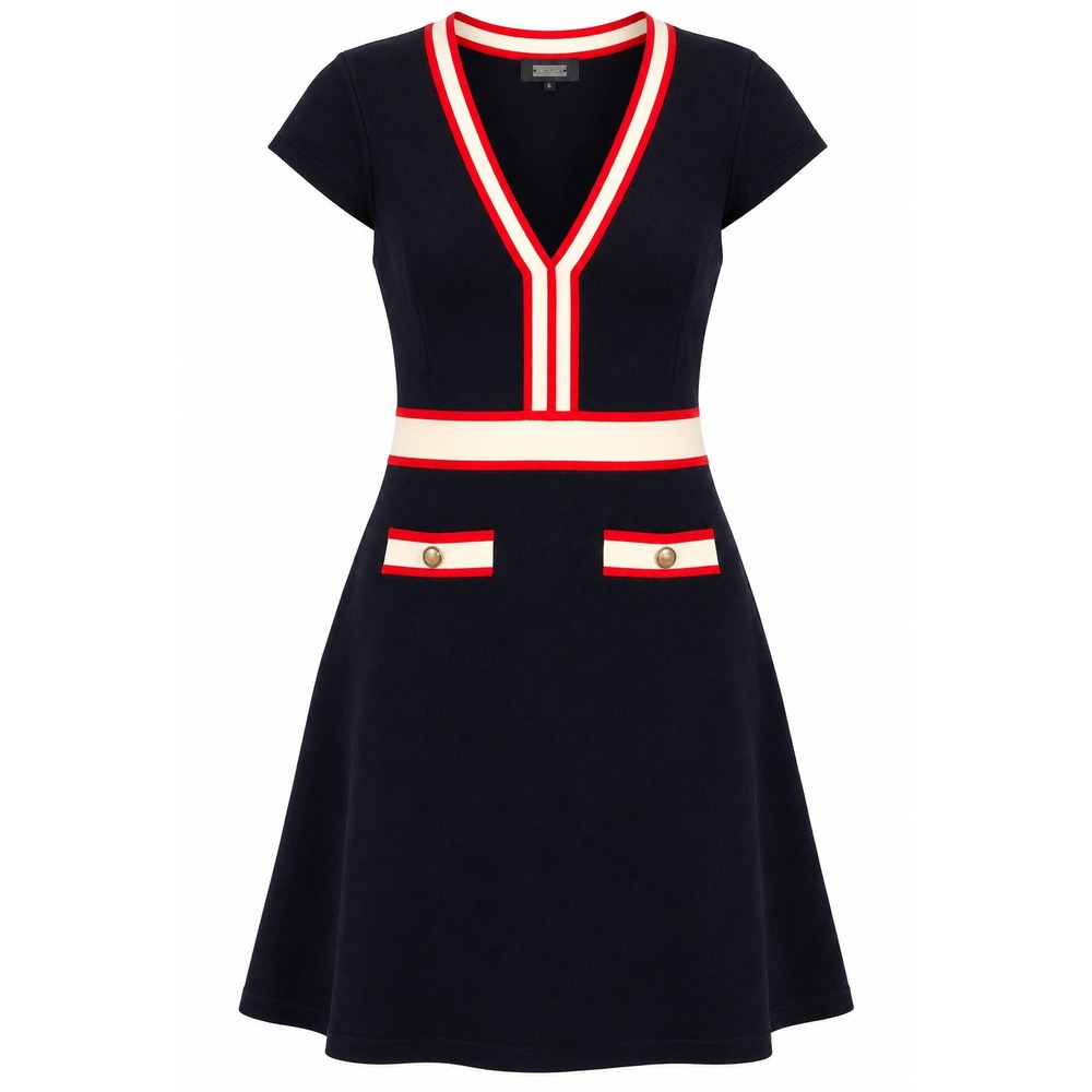 Alexia Admor D3929 Knit Fit Flare Dress Black Red Cream Large NWT MSRP $90